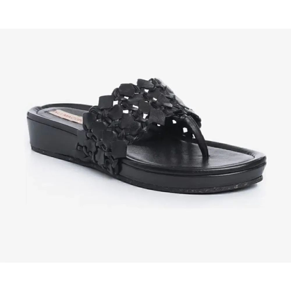 Ali MacGraw Wren Black Braided Leather Slide on Sandal NWOB Size 10